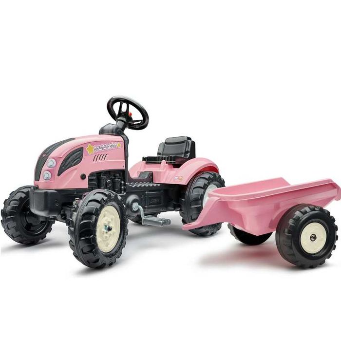 FALK Traktor Star Różowy na Pedały + Przyczepka i Klakson od 2 Lat.