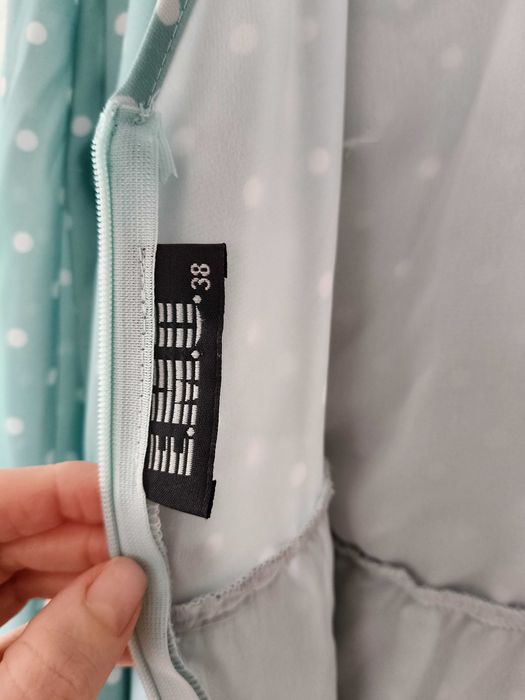 Midi sukienka miętowa w groszki, szyfonowa, M, Emu