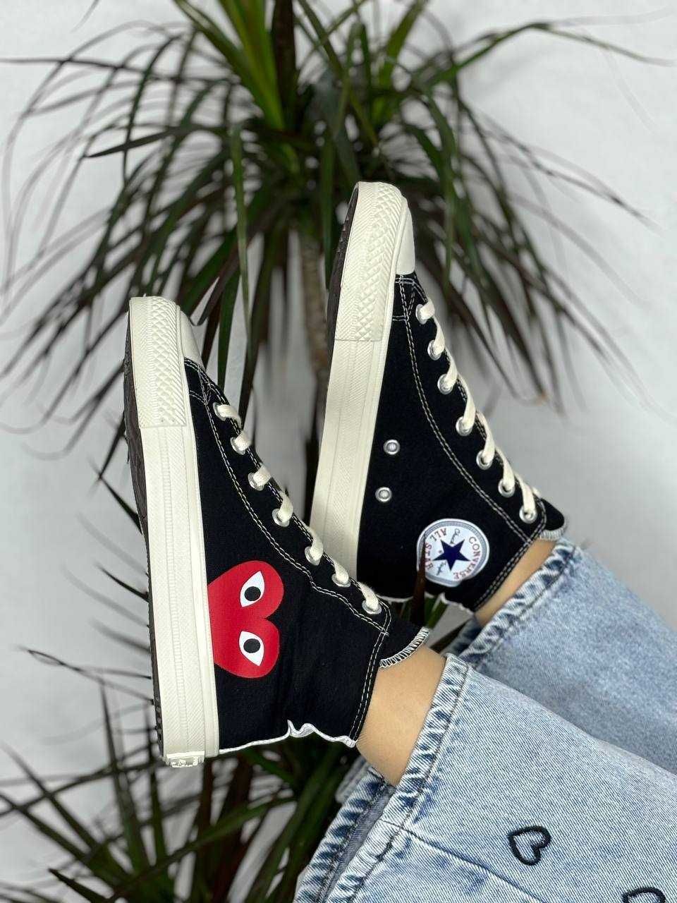 Жіночі конверси з сердечком чорні високі молодіжні Converse Play black