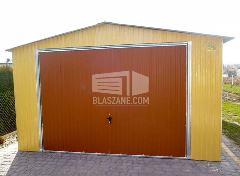 Garaż Blaszany 4X6 - Brama Żółty - Jasny Brąz - Dwuspadowy Bl112