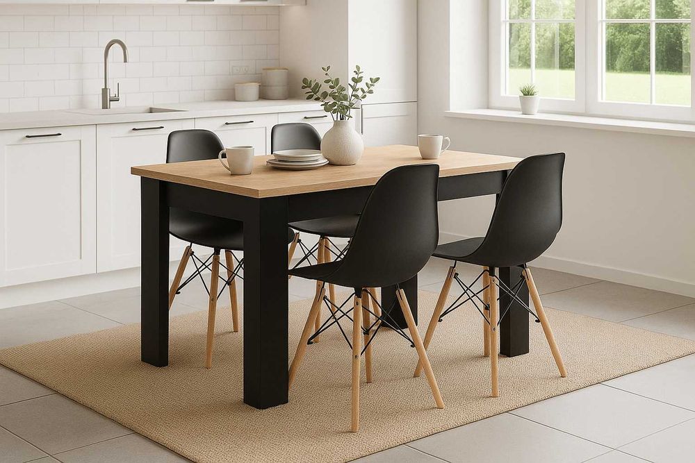 NOWY Stół z Krzesłami Drewniany do Kuchni Salonu Jadalni Czarny Craft