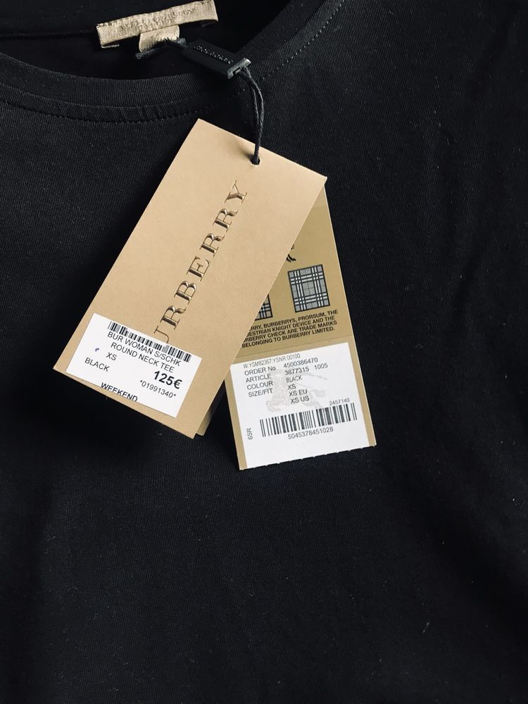 Koszulka Burberry czarna, wywijane rekawy, XS