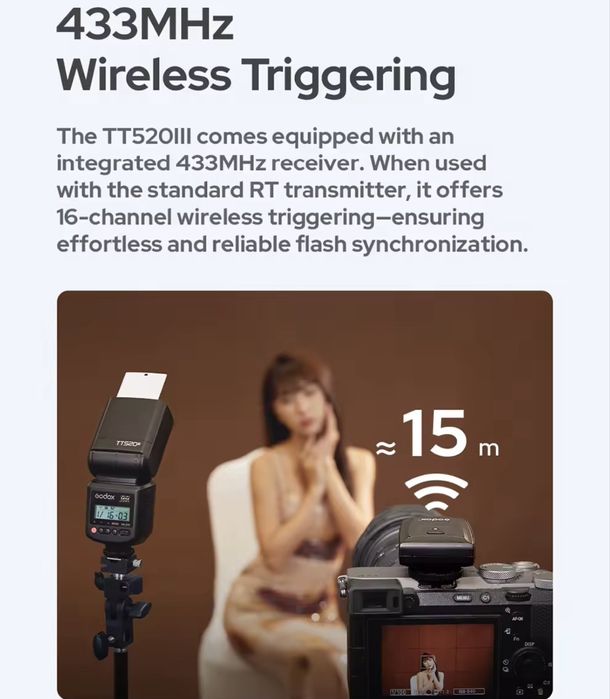 Вспышка Godox TT520 III для Canon, Nikon, Sony с синхронизатором