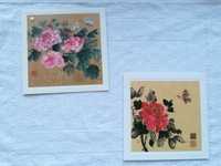 zestaw kartek z malunkiem kwiatów, sztuka japońska, kwiaty