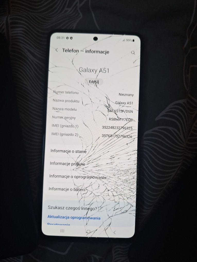 Samsung a51 z uszkodzona przednia szybką