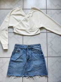 Zestaw Bershka XS 34 komplet spódnica jeansowa mini i bluzka biała