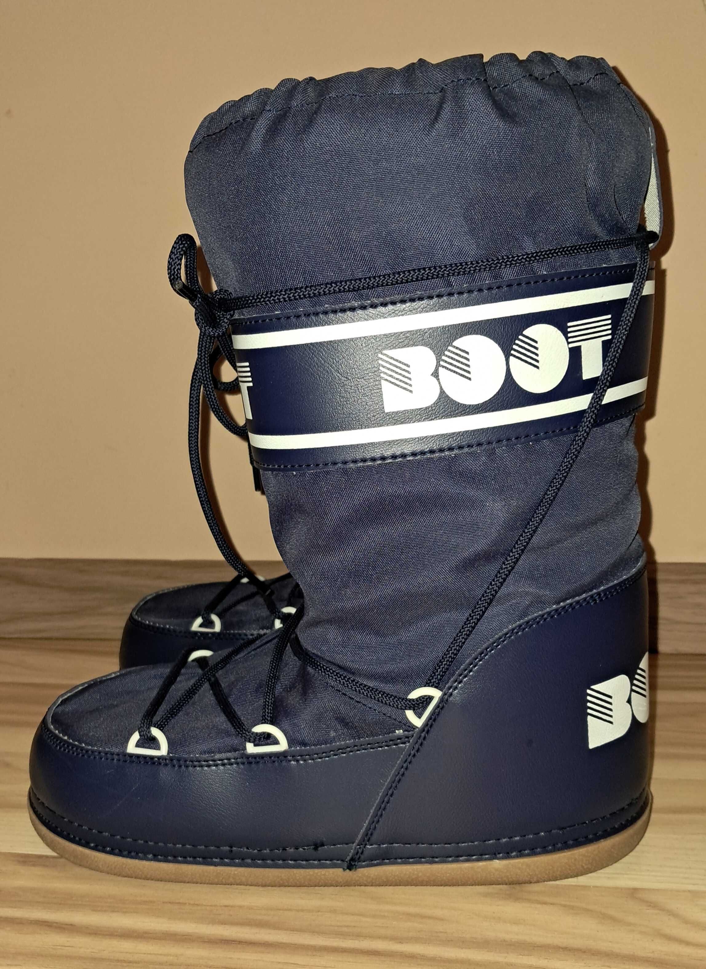 Buty księżycowe vintage 39 40 Moon Boot 90s granatowe śniegowce