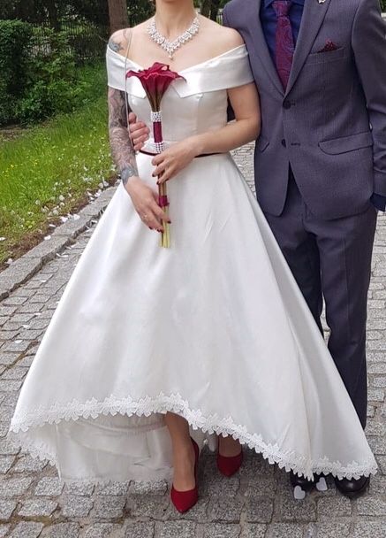 Przynosi szczęście! Suknia ślubna sukienka biała perła r.34/36 stylowa