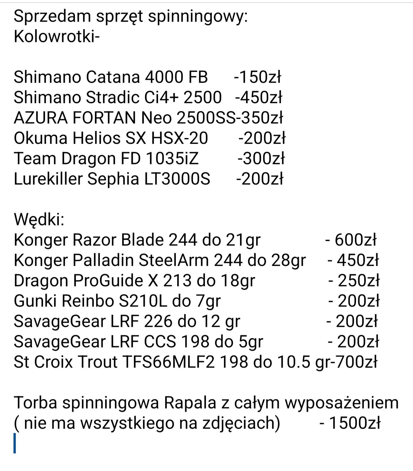Sprzęt spinningowy