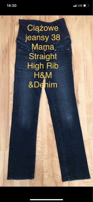 Dżinsy/ jeansy ciążowe Mama Straight High Rib EUR 38, by H&M & Denim