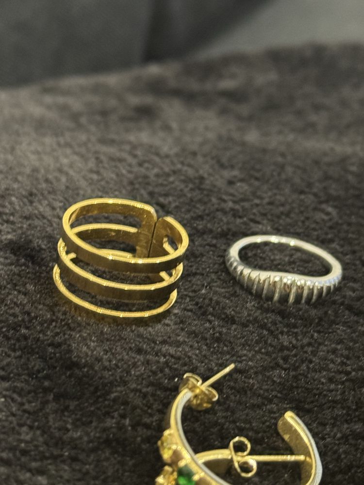 Bijuteria brincos argolas anel aço dourado gold stainless steel