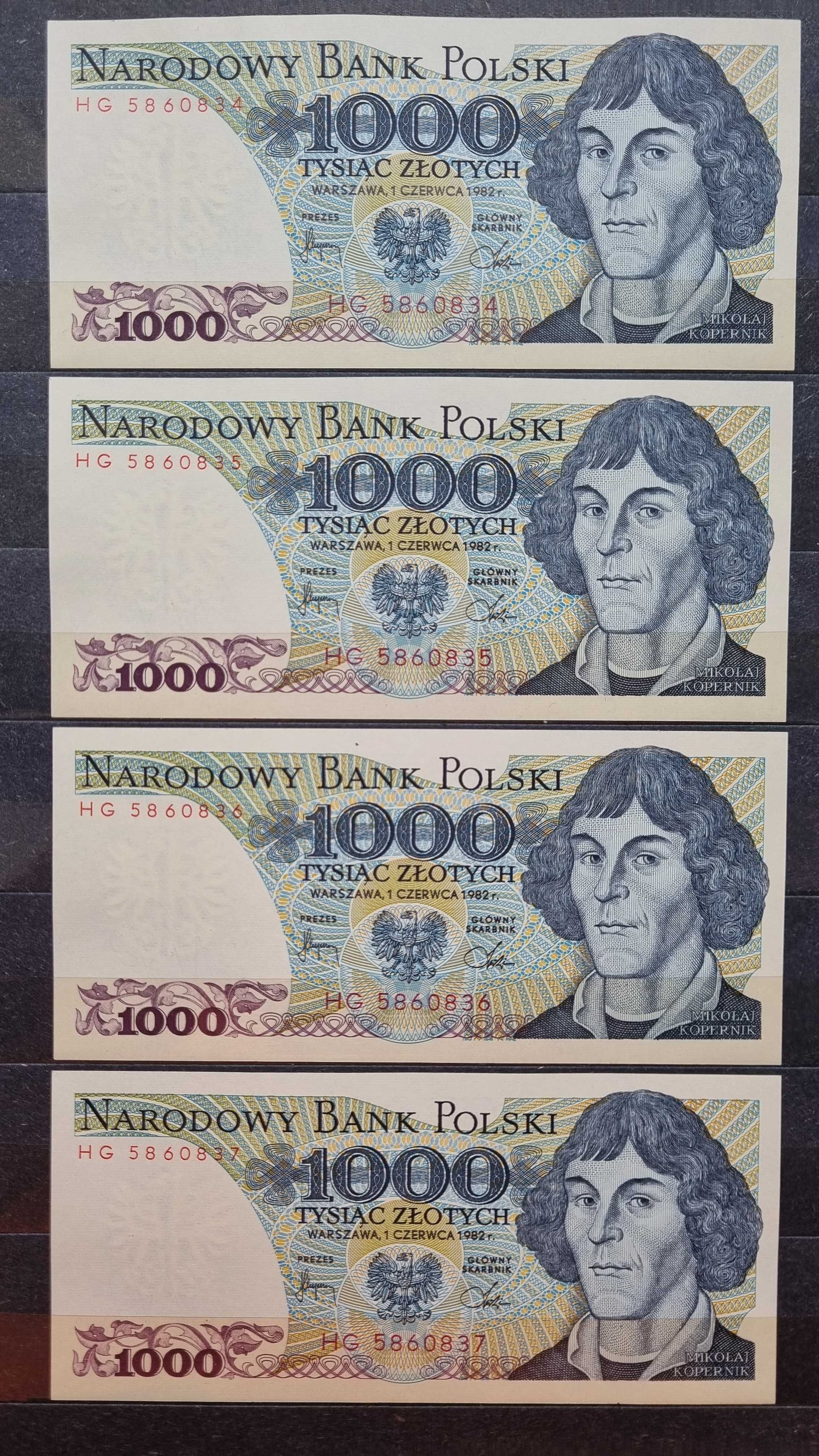 Banknot 1000 zł Mikołaj Kopernik 1982 rok, stan bankowy, za 4 sztuki