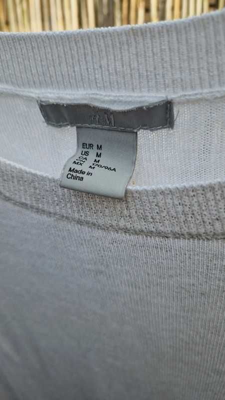 H&M sweter sweterek bluzka biały srebrny ażur modny 36/S 38/M