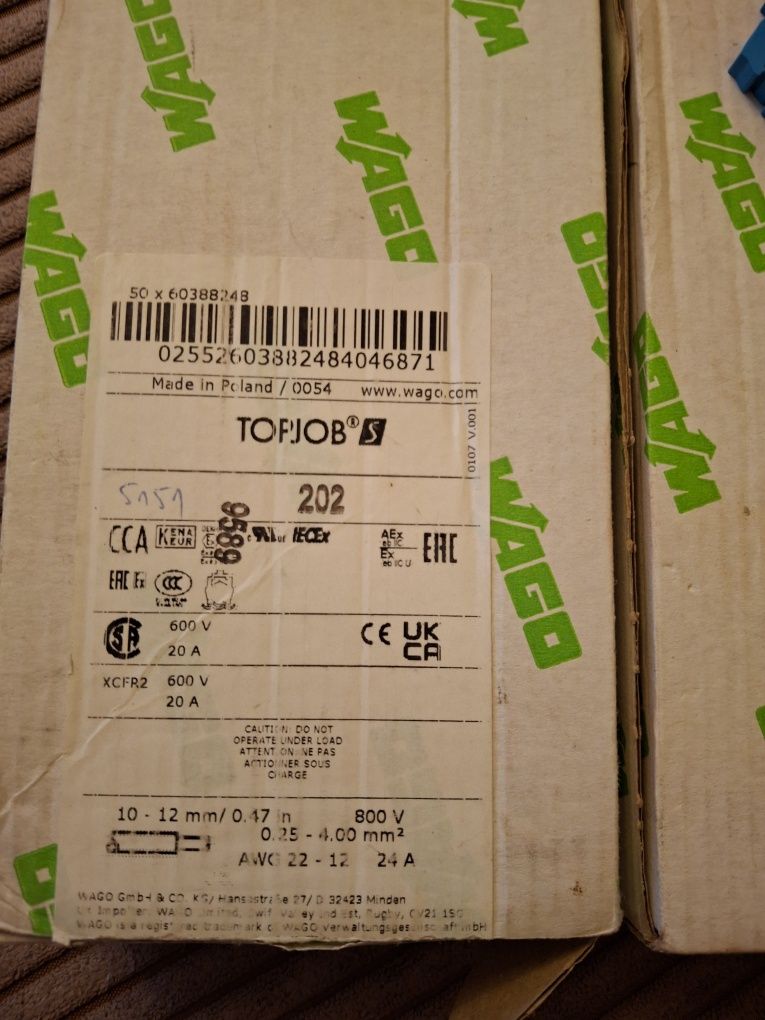 WAGO 202 TOPJOB® S – Złączki szynowe DIN, 50 szt., NOWE