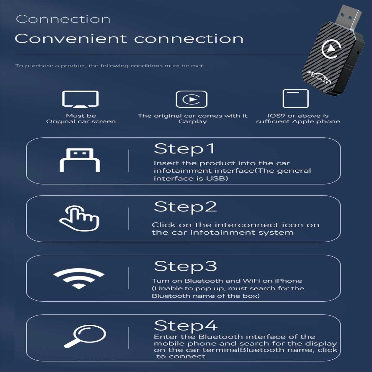 Bezprzewodowy Adapter Samochodowy USB CarPlay 2024
