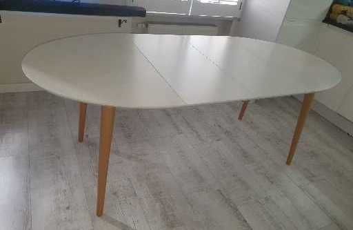 Stół drewniany biały owalny Oakland 120x90cm.rozkładany