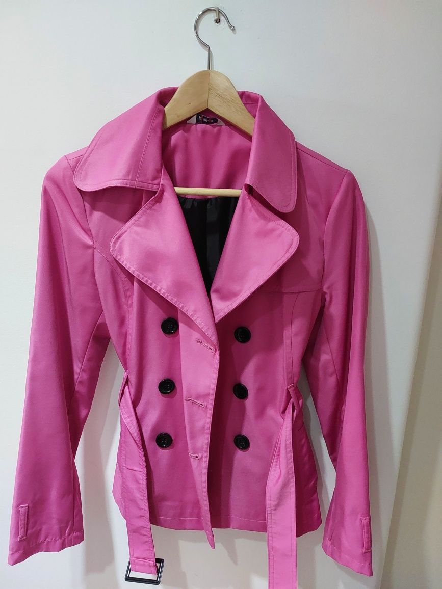 Parka com cinto rosa choque