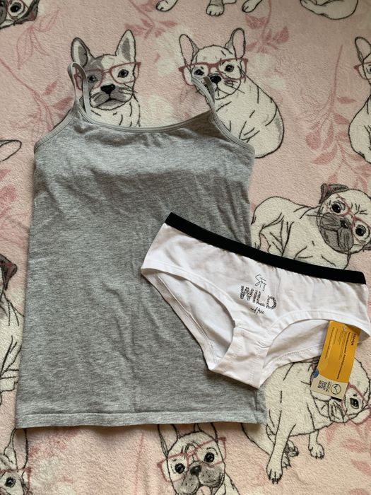 Zestaw bielizny dziewczęcej, koszulka M&S i nowe majtki 140/146/152