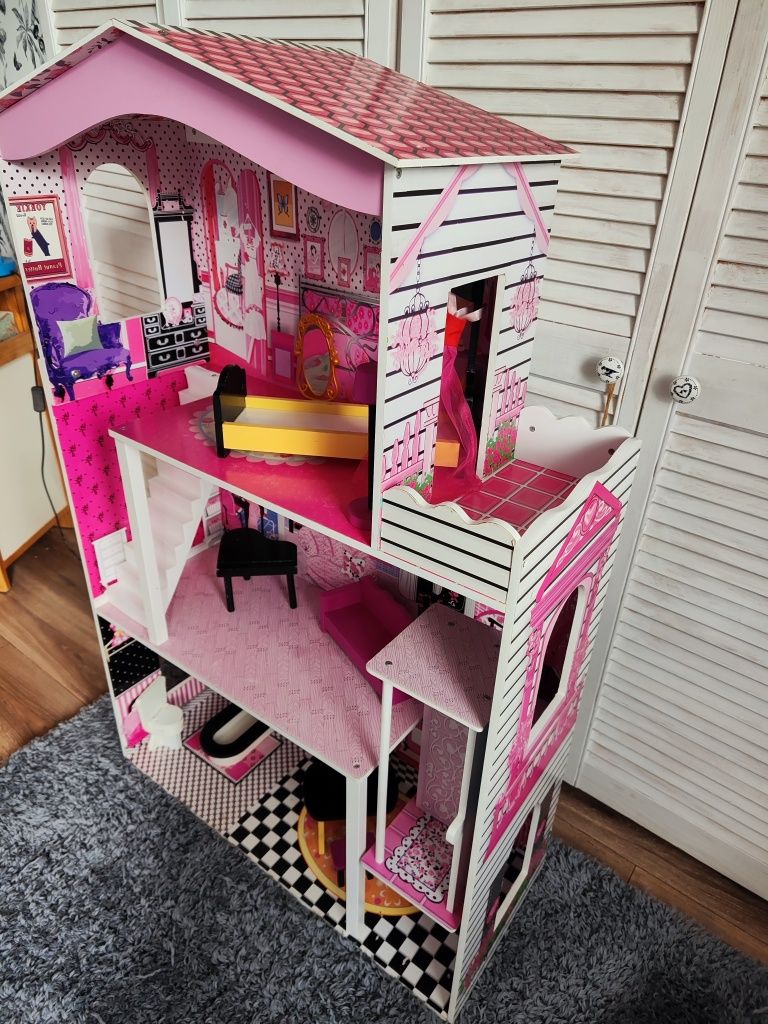 Duzy domek dla lalek, dla dziewczynki, 3 piętra + winda+ meble