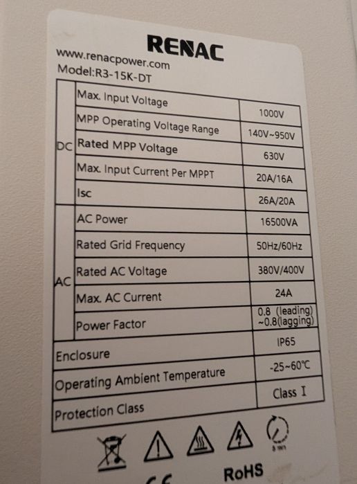 Inversor 15kw renac mais 18 paineis sharp 540W