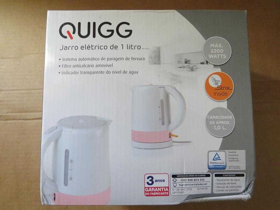 Jarro elétrico 1L Potência 2200W Marca QUIGG NOVO EMBALAGEM FECHADA 8€