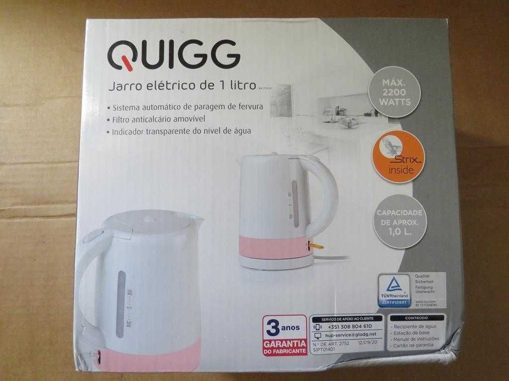 Jarro elétrico 1L Potência 2200W Marca QUIGG NOVO EMBALAGEM FECHADA!