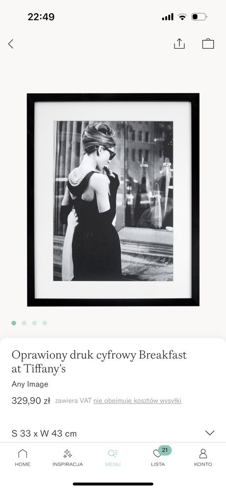 Elegancki obraz „śniadanie u Tiffany’ego” - Audrey Hepburn Westwing