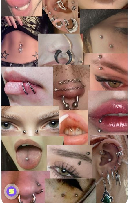 Пирсинг вуха, губи, носа, пупка, брови, язика та інші, є в наявності
