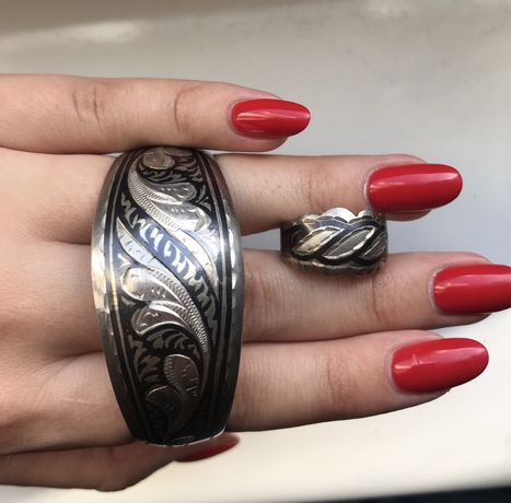 Кубачинское серебро кольцо и браслет