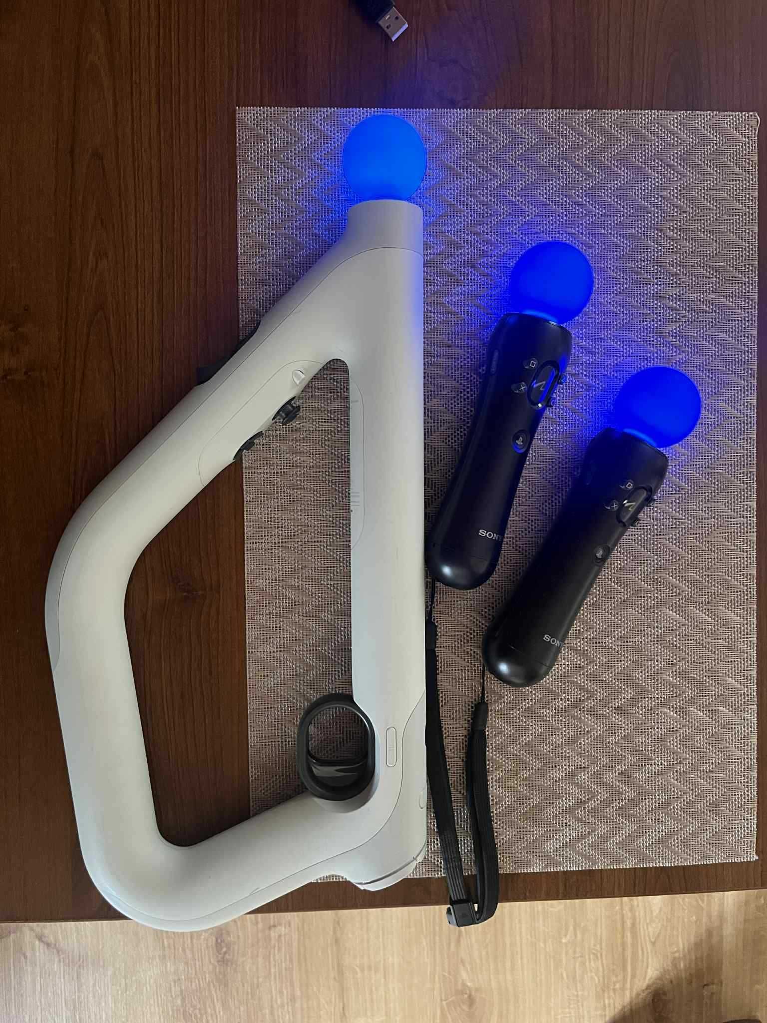 PS VR + Aim Controller + 2x Move, Kamera + adapter Ps5 + 2 Gry + Kable
