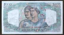 Nota 1000 Francos 1949 Minerve e Hércules Capicua Rara
