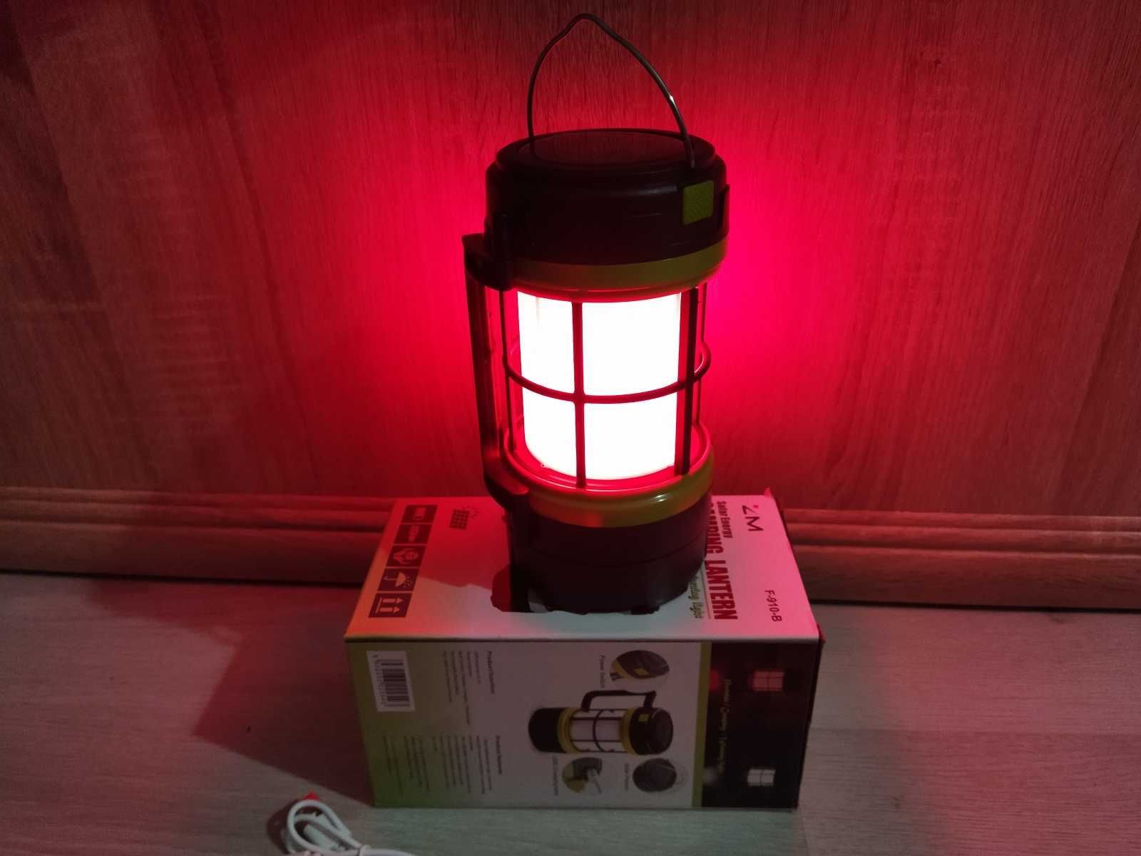 Кемпинговый фонарь с аккумулятором, солн.панелью, PowerBank+красный