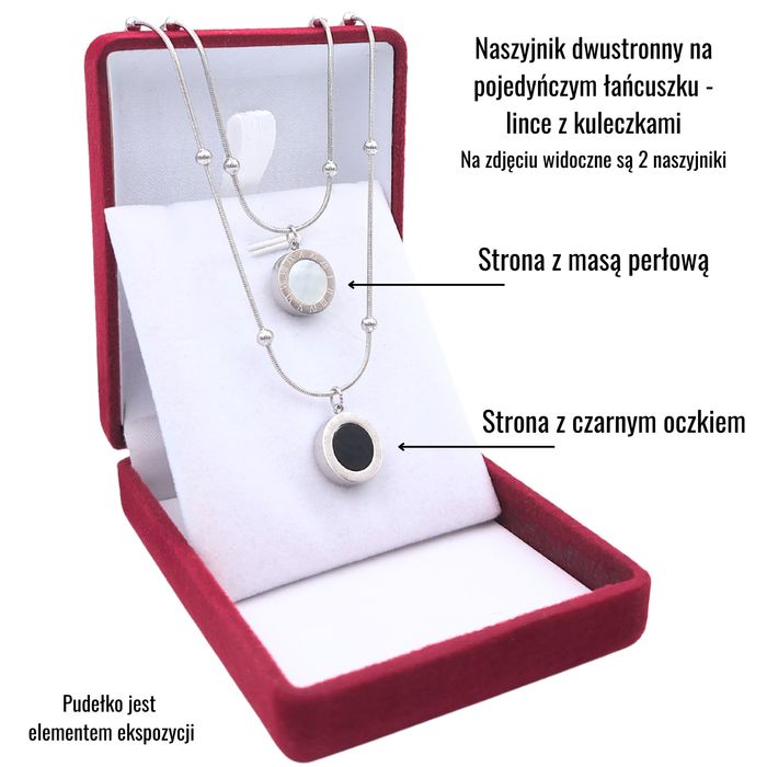 Naszyjnik z Dwustronną Zawieszką Srebrny Zegar Stal Chirurgiczna