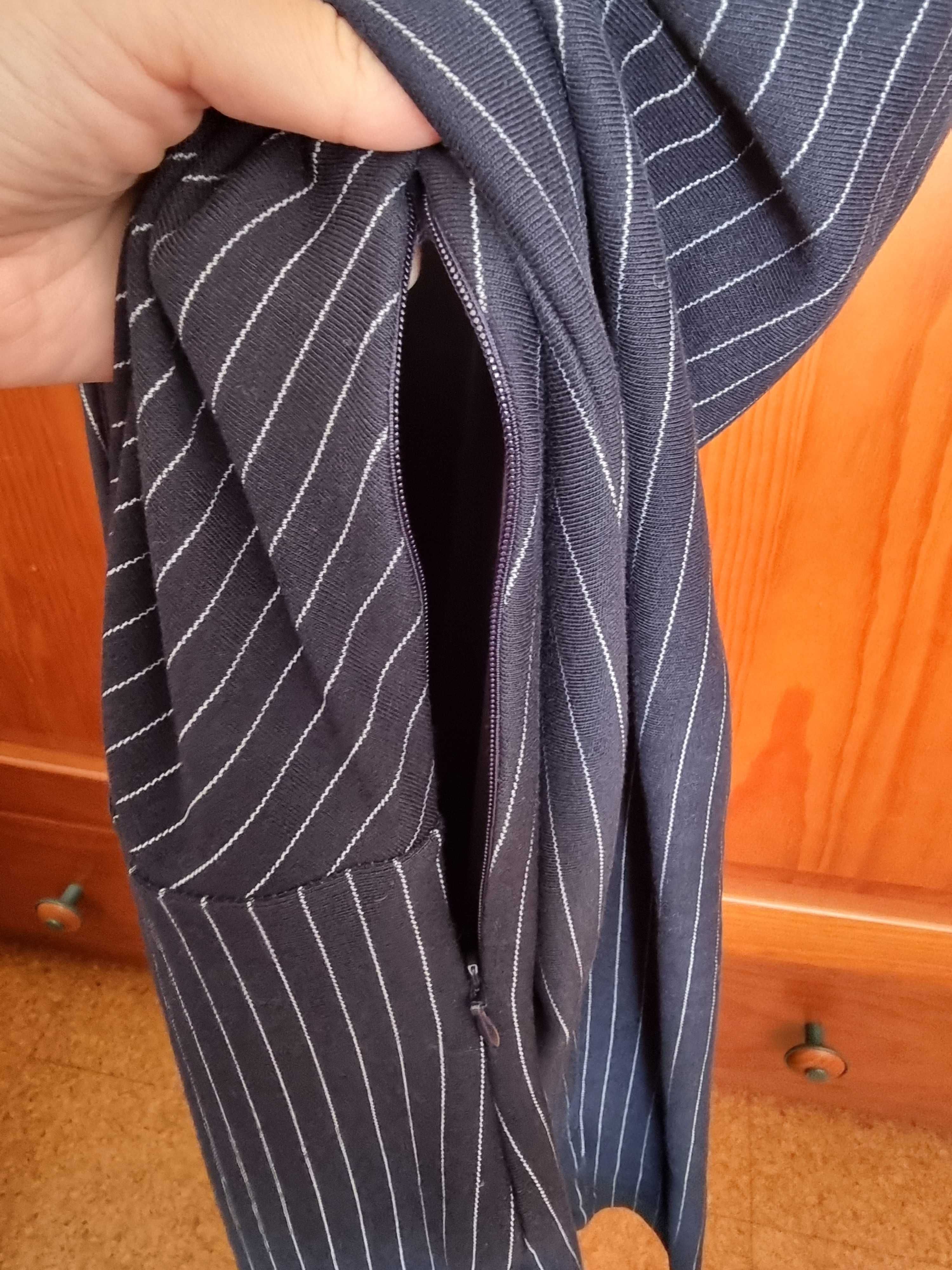 Vestido executivo azul escuro com riscas Mango, tamanho XS