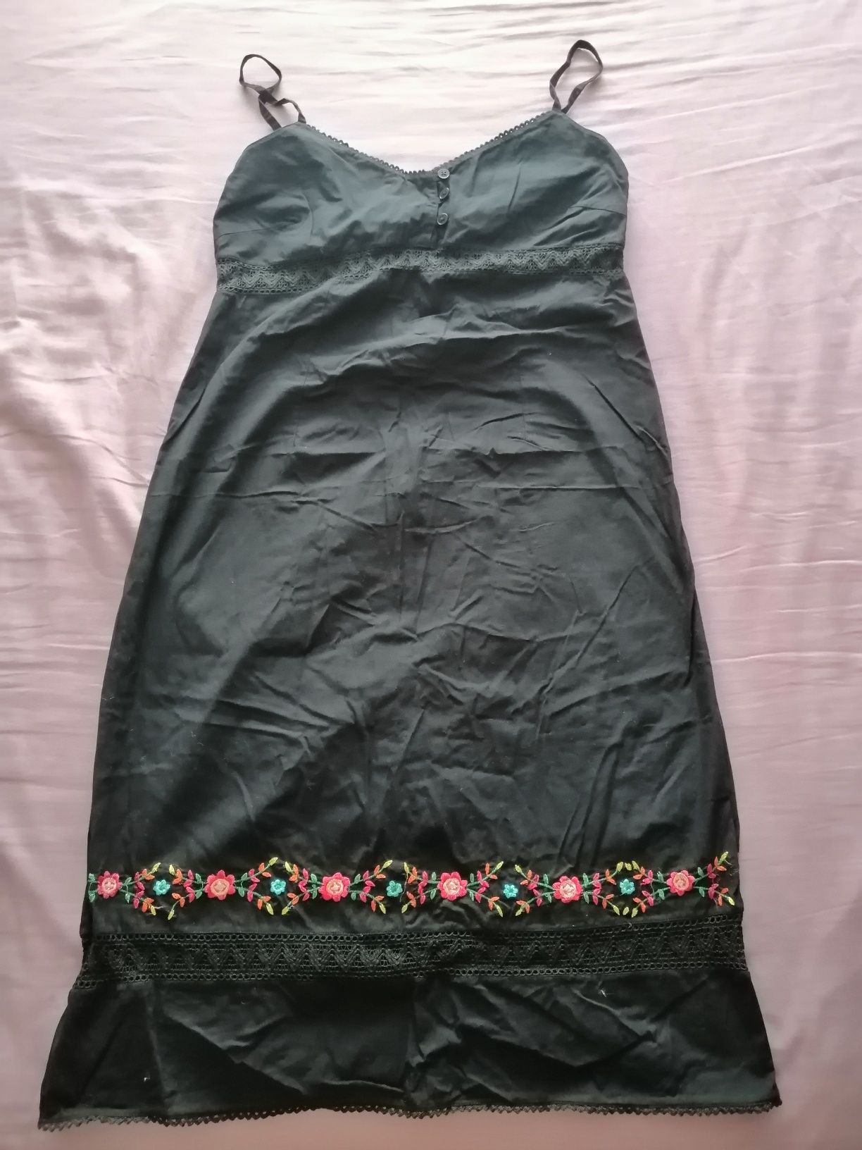 ETAM Czarna letnia folkowa sukienka z haftem boho 40L bawełna