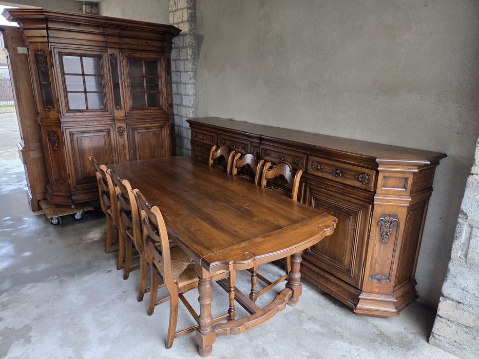 Zestaw 100% dębowy komoda witryna stół 6 krzeseł meble holenderskie