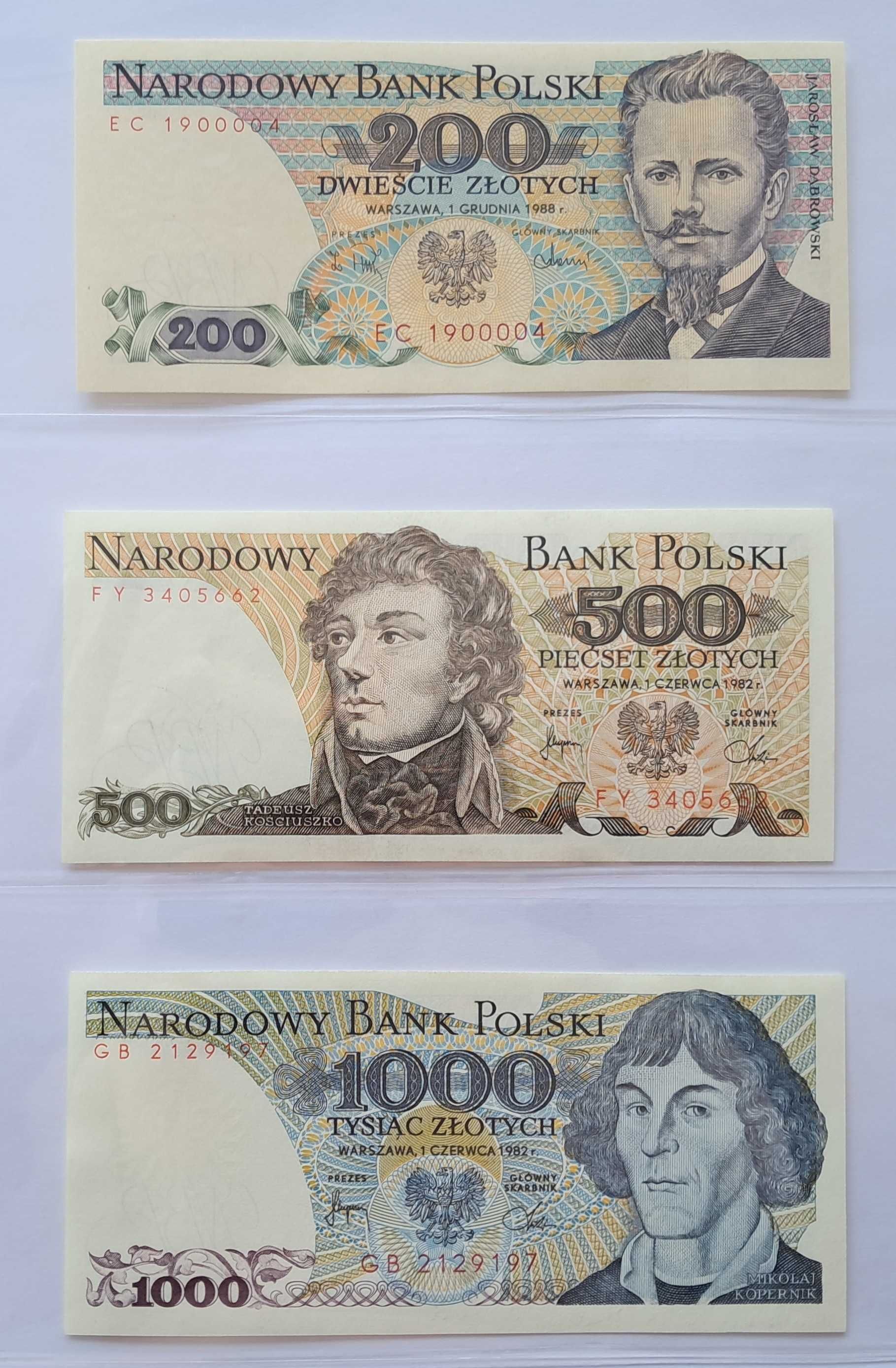 Banknoty PRL 20 - 100 zł.