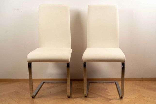 Krzesła tapicerowane, białe, eko skóra, 2 szt.