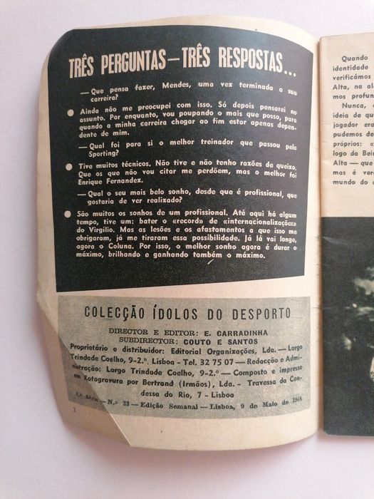 Revista n° 23 da 3a Série da Coleção Idolos do Desporto, 9.5.64