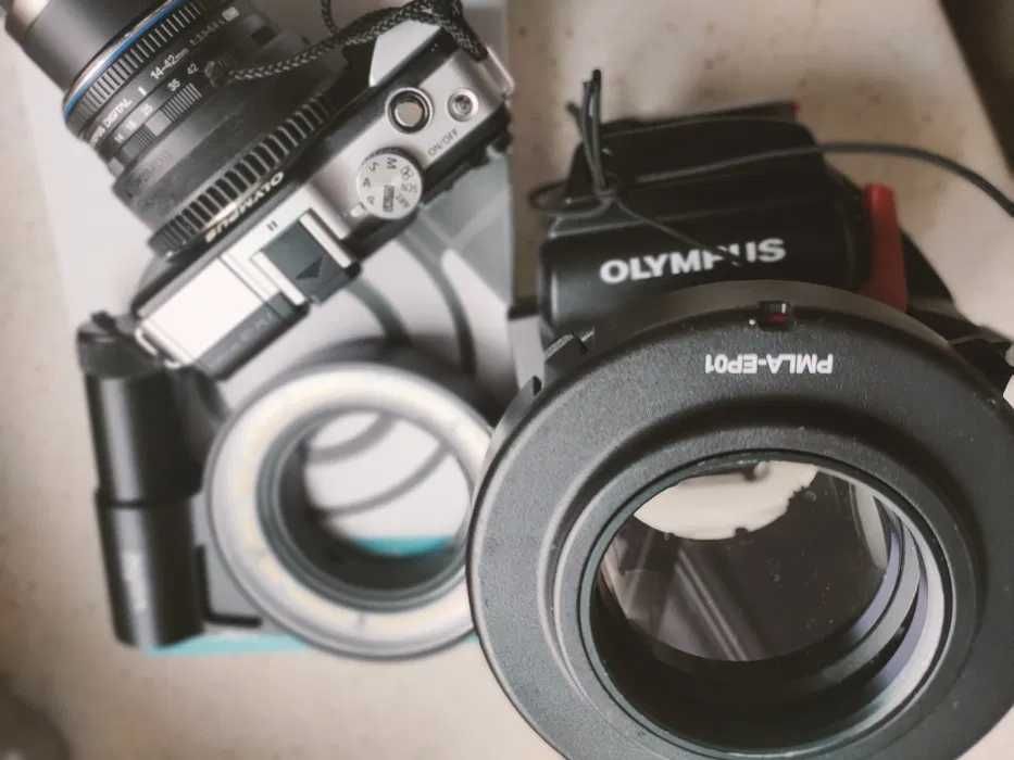 Zestaw do fotografii podwodnej Aparat Olympic + obudowa + oświetlenie,