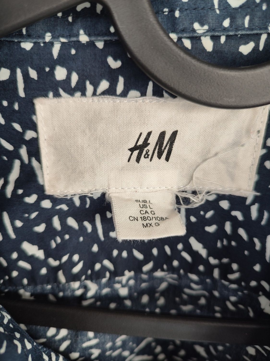 Wzorzysta fajna granatowa koszula męska roz. L H&M