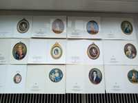Karnety kolekcjonerskie z miniaturami portretów.