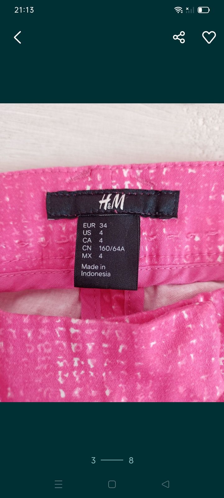 Cygaretki 34 XS S spodnie damskie bawełna chinosy różowe H&M bawełnian