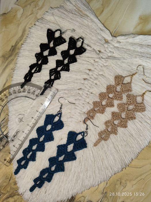 Kolczyki Boho własnoręcznie robione na szydełku podluzne