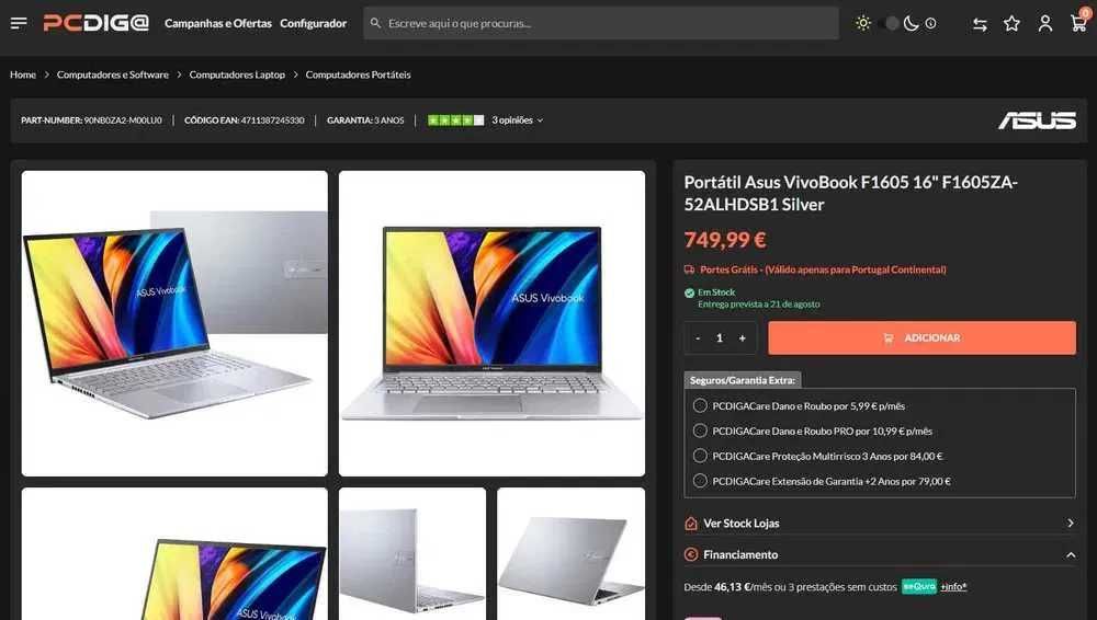 Portátil Asus VivoBook F1605 -  i5-1235U - 16GB - 512GB