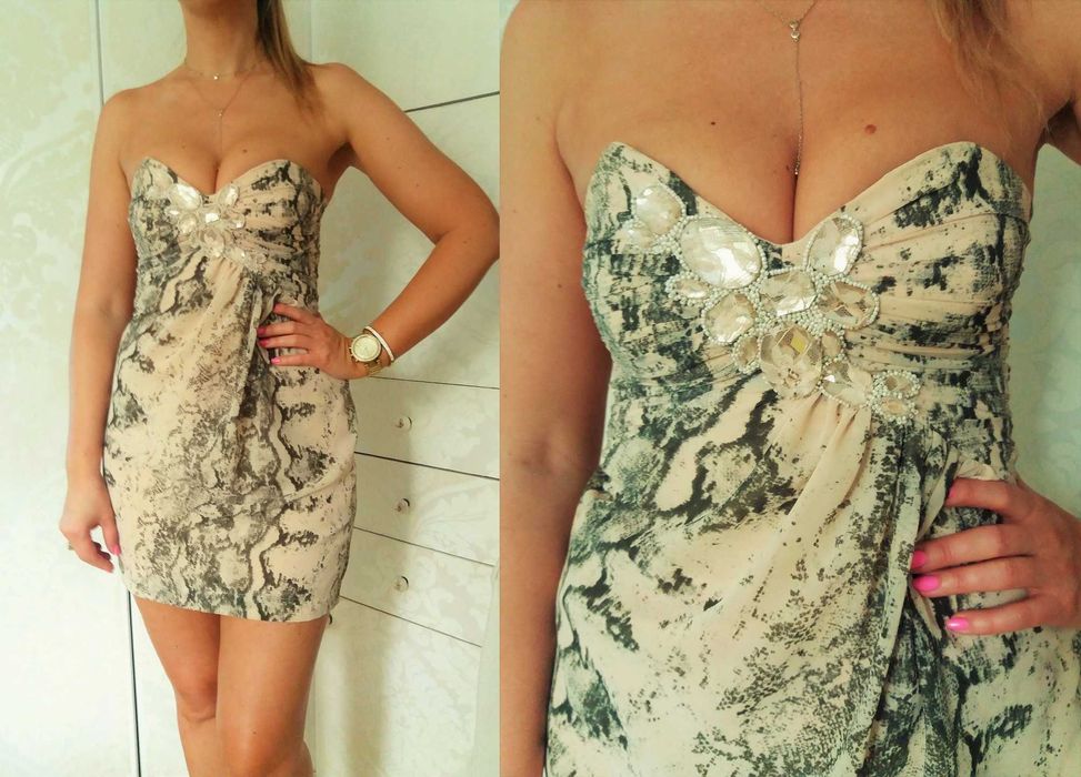 Sukienka mini wężowa szyfonowa H&M r.S  36