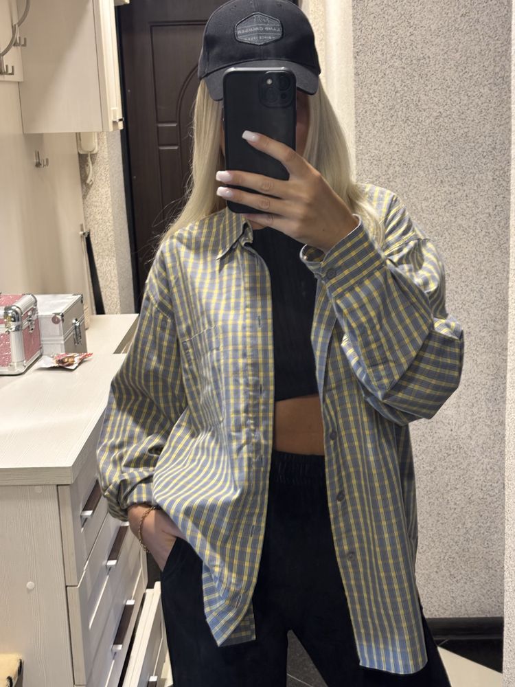 Сорочка у смужку/однотонна ralph lauren у клітинку oversize