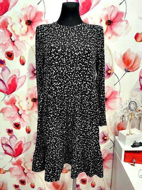 new look sukienka rozkloszowana modny wzór grochy groszki hit roz.40