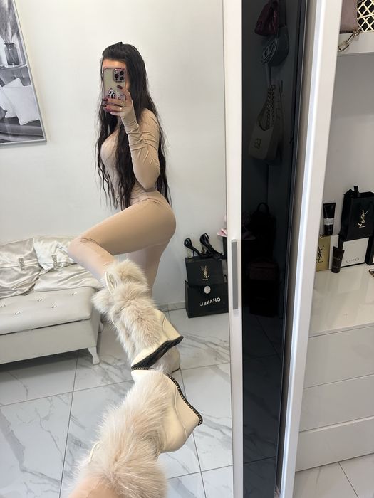 Ice queen design buty z lisem futrem naturlanym