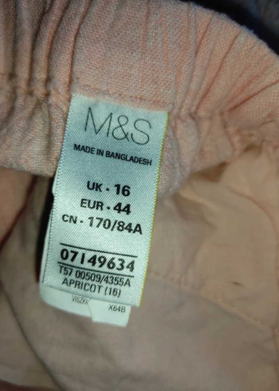 Spodnie lniane M&S 44 XXL morelowe na gumkę lniane z wiskozą